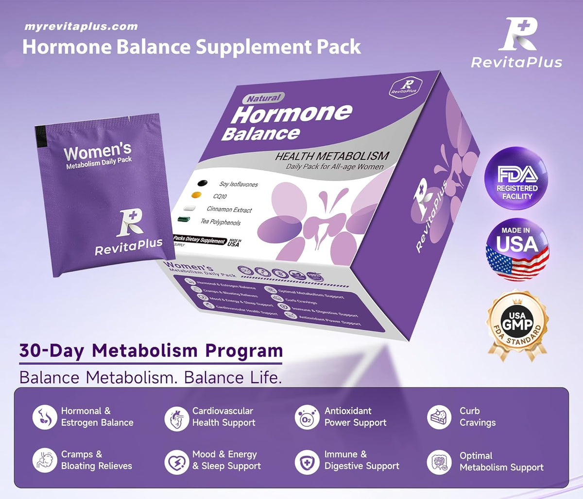 Natural Hormone Balance for Women, Menopause Supplements for Women with Evening Primrose Oil,CoQ10,Soy Isoflavones, Daily Pack Supports Peri+Menopause+Post, PMS,Metabolism,Mood,Energy 30Packs