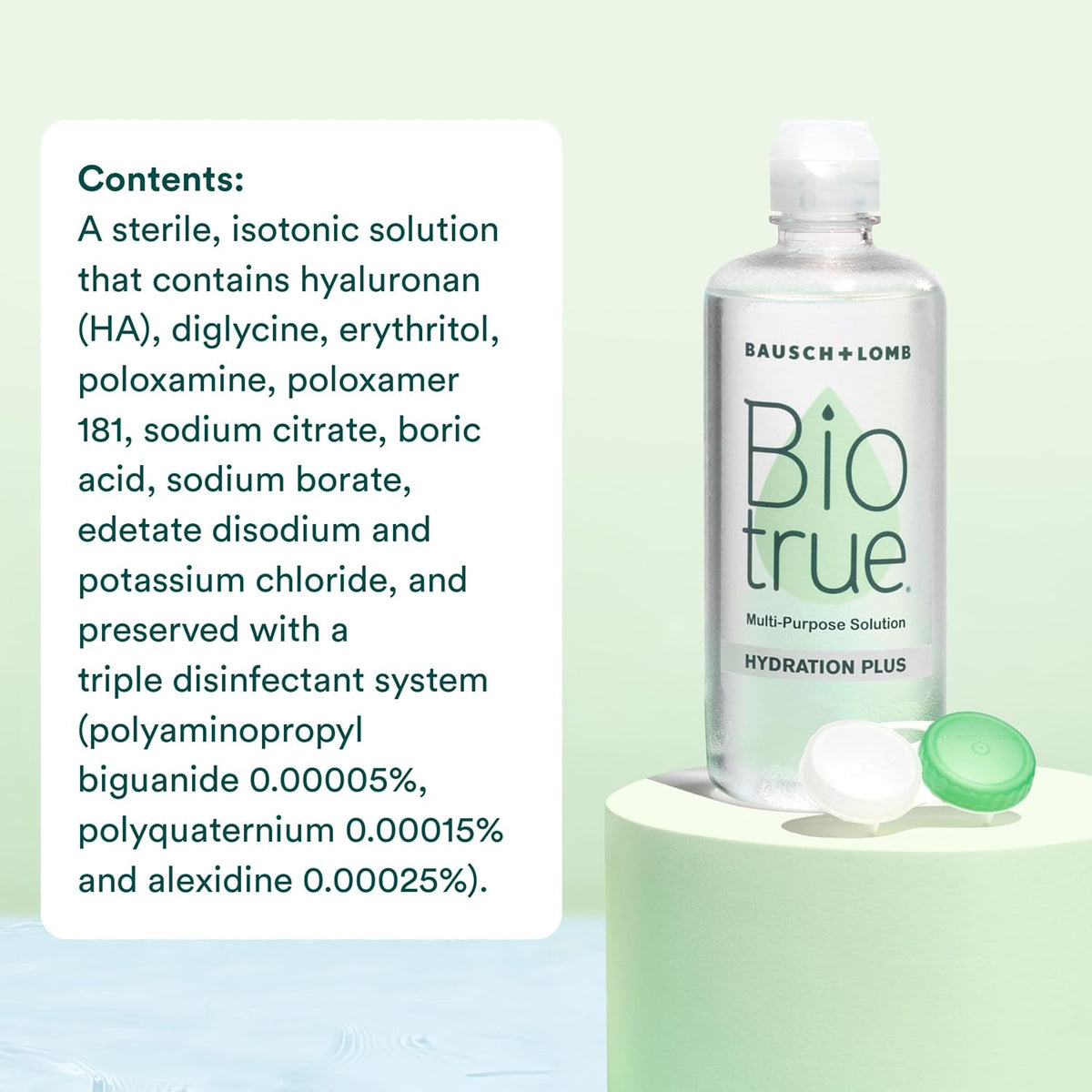 Biotrue Hydration Plus Multi-Purpose Contact Lens Solution, 10 oz 2 Pack | Includes 2 x 10 oz bottles + lens cases, hyaluronic acid formula, cleans, disinfects, all-day comfort