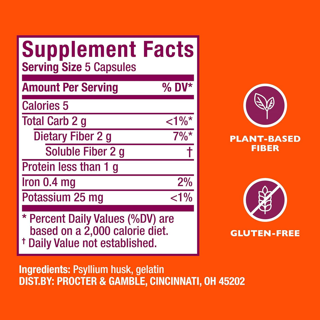 Metamucil, Psyllium Husk GLP-1 Friendly Fiber Capsules, 300 Capsules, 3-in-1 Fiber Supplement, Daily Psyllium Husk Fiber Capsules Help Support Digestive Health by Promoting Regularity