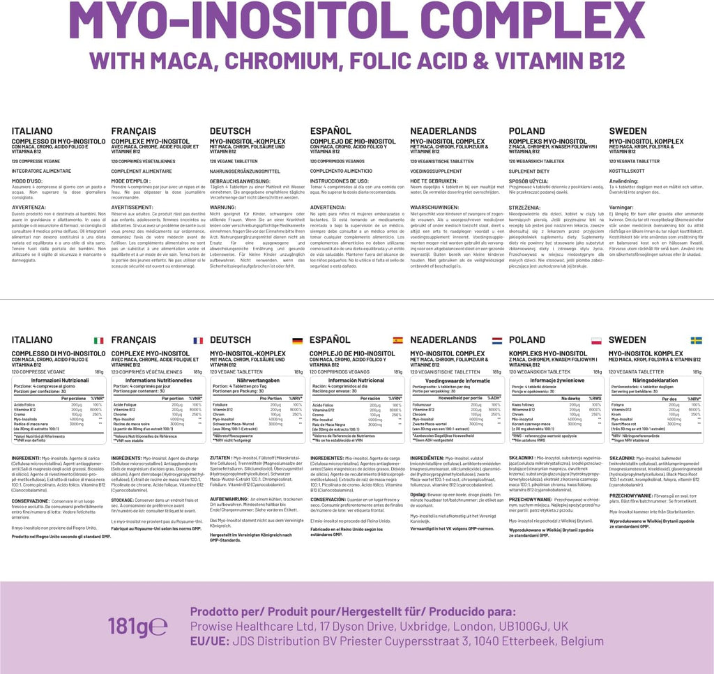 Myo-Inositol Complex 120 Vegan Tablets 7000mg per serving with Black Maca Root, Chromium, Folic Acid, and Vitamin B12 | Hormonal Balance for Women| Premium Quality by Prowise