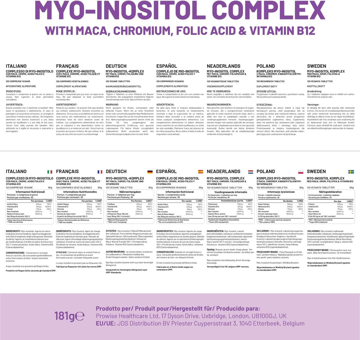 Myoinositol Complex 120 Vegan Tablets 7000mg Per Serving with Black Maca Root, Chromium, Folic Acid and Vitamin B12 | Hormone Balance for Women