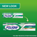 Poligrip Free Denture Adhesive Cream, Strong All Day Hold, Food Seal, Comfort, Clinically Proven, Flavor Free, Zinc Free, 2.4 Oz, 4 Count