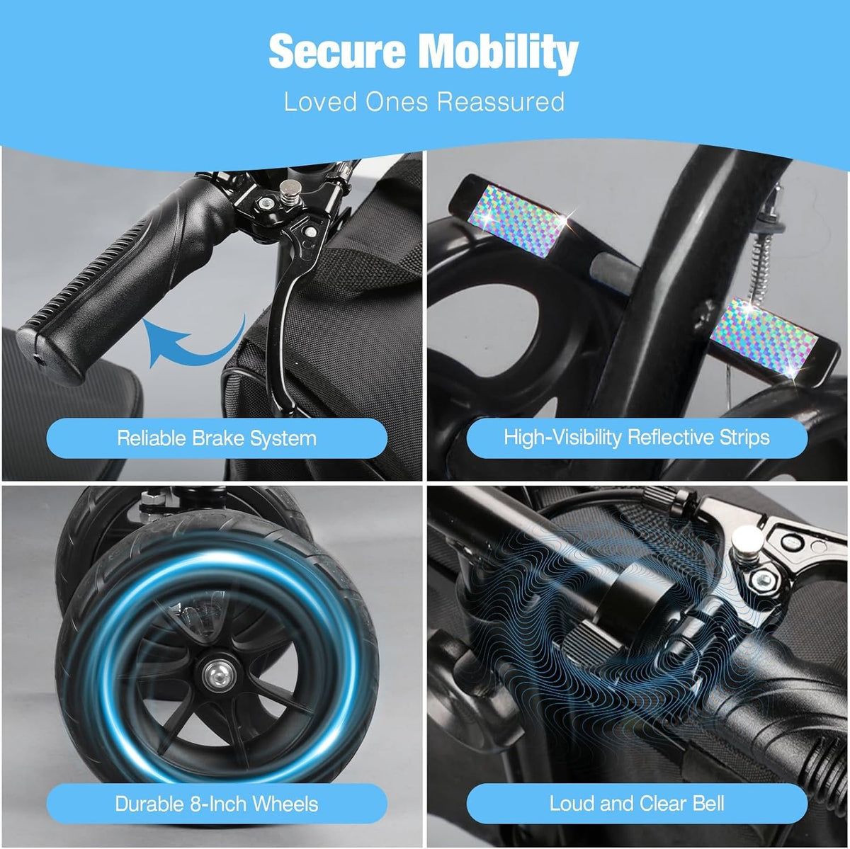 WHLICKS Foldable All Terrain Knee Scooter for Adults for Foot Injuries | Steerable Knee Walker with PU Wheels, Medical Knee Scooter for Broken Foot Injured, Lightweight Leg Scooter for Broken Ankle