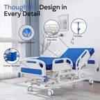 Premium Full Electric Hospital Bed for Home Use, 5 Function Medical Bed with 4.7” Foam Mattress, Height Adjustable, Central Locking System, Includes Sheets (2X)