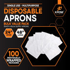 Xpose Safety 100 Pack White Disposable Aprons, Individually Wrapped Waterproof Polyethylene for Cooking, Food Prep and Cleaning, 1 Mil Durable, 24" x 48"