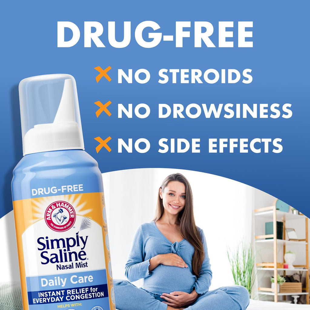 ARM & Hammer Simply Saline Daily Care Nasal Spray, [4.5 oz/Pack of 2] | Saline Nasal Spray, Drug-Free