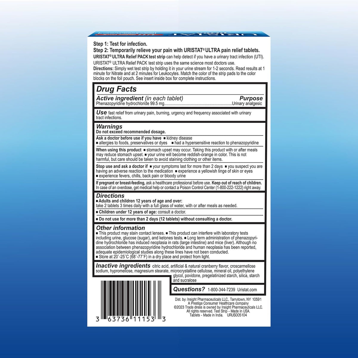 Uristat Ultra Strength Urinary Tract Infection Treatments & Test Relief Kit