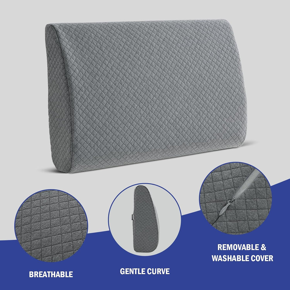 HOMBYS Lumbar Support Pillow for Recliner Chair, Memory Foam Back Support Cushion for Elderly,Extra Large Lumbar Support Pillow,Thick Backrest for Home Reading (Grey, 20“x13.5"x5")