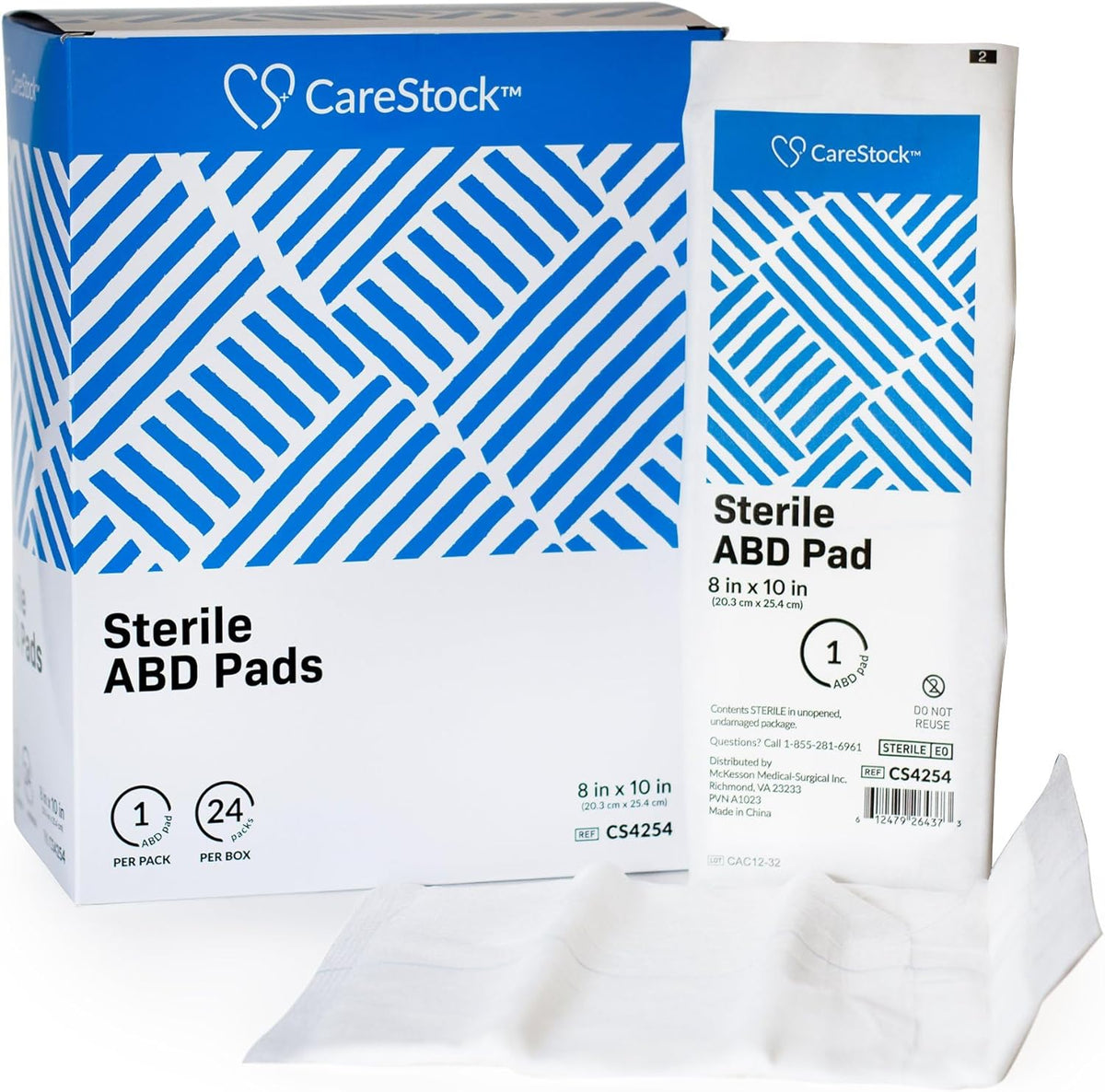 CareStock Abdominal Pads 8x10 in [48-Pack] Sterile ABD Pads, Extra Absorbent, Individually Wrapped, Wound Care First Aid, 24 Count, Pack of 2