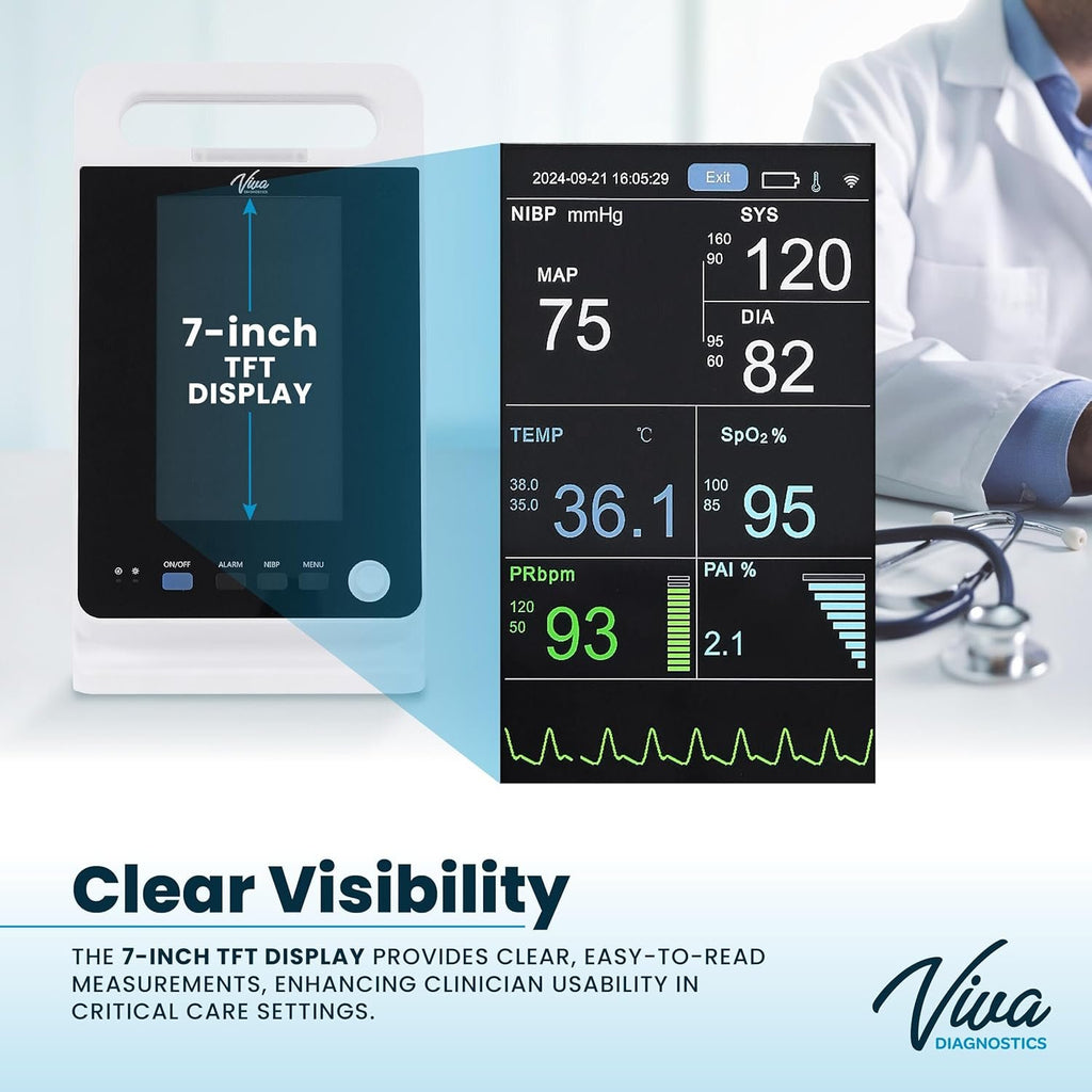 VivaDiagnostic Omni Portable Vital Signs Monitor, Monitor de Signos Vitales para Humanos with Thermometer