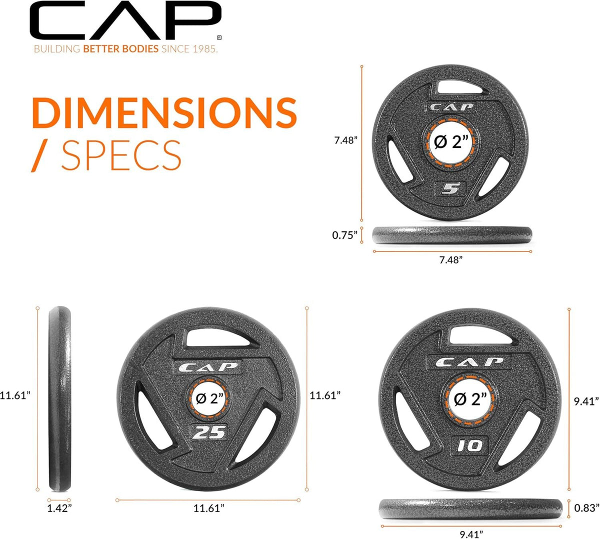 CAP Barbell 2-Inch Olympic Cast Iron Plate Weight Set | 75-285 lbs | Multiple Options
