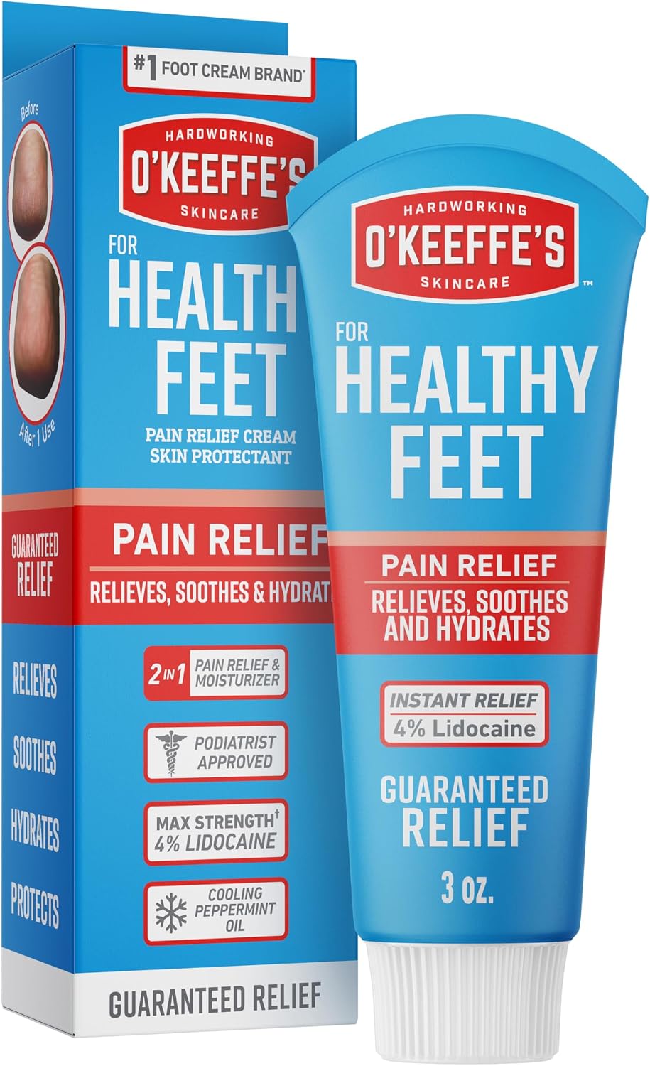 O'Keeffe's for Healthy Feet Pain Relief Foot Cream, Cooling, 3 oz