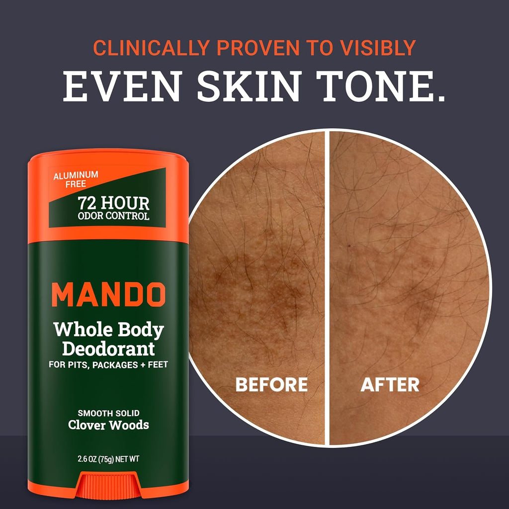 Mando Whole Body Deodorant For Men - Solid Stick - 2.6 oz, 2 pk - Woods | 72 Hour Odor Control with Mandelic Acid. Use on underarms, chest, feet & below the best. Aluminum Free & Baking Soda Free