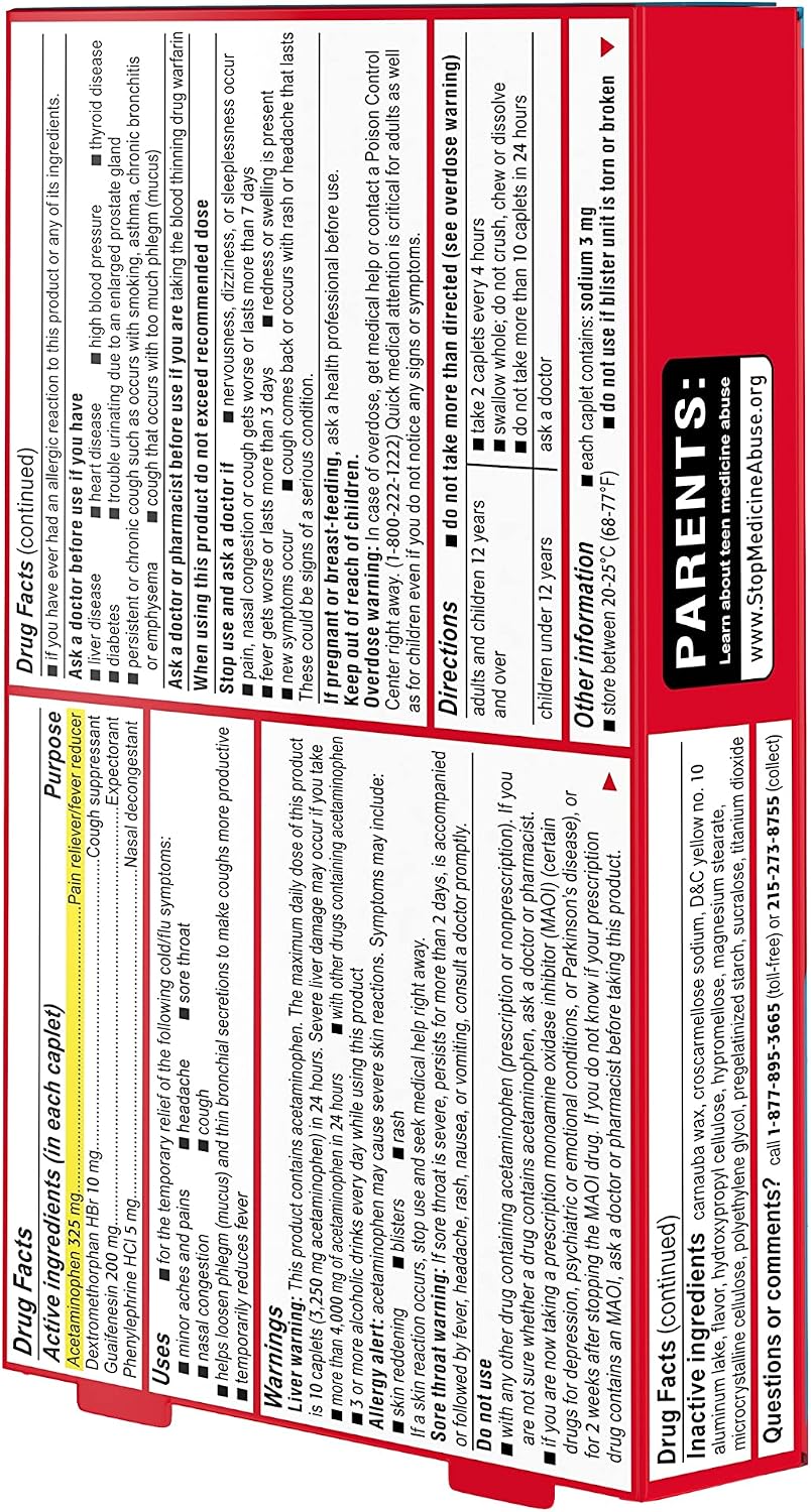 Tylenol Cold + Flu Severe Caplets, Acetaminophen, 24 ct | Fever Reducer, Pain Reliever, Cough Suppressant, Nasal Decongestant & Expectorant