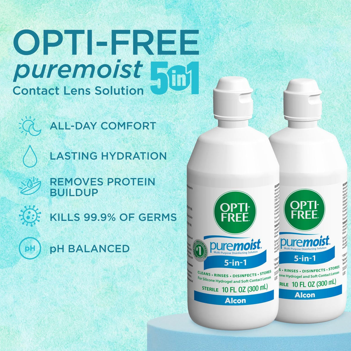 OPTI-FREE Puremoist Multi-Purpose Contact Lens Solution, 10 Fl Oz, 2 Pack
