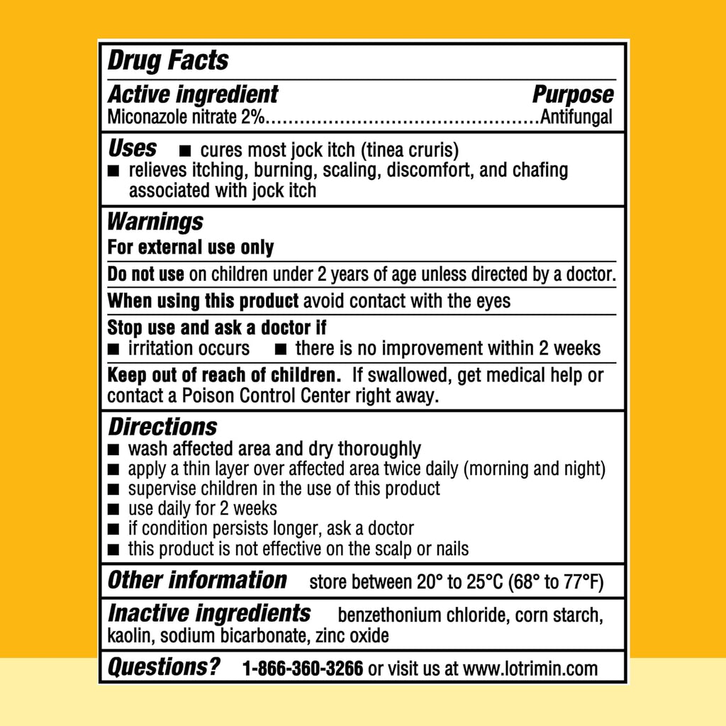 Lotrimin Antifungal Jock Itch Medicated Powder with Miconazole Nitrate, Jock Itch Treatment for Men, Women, and Kids Over The Age of 2, 6.25 oz Bottle