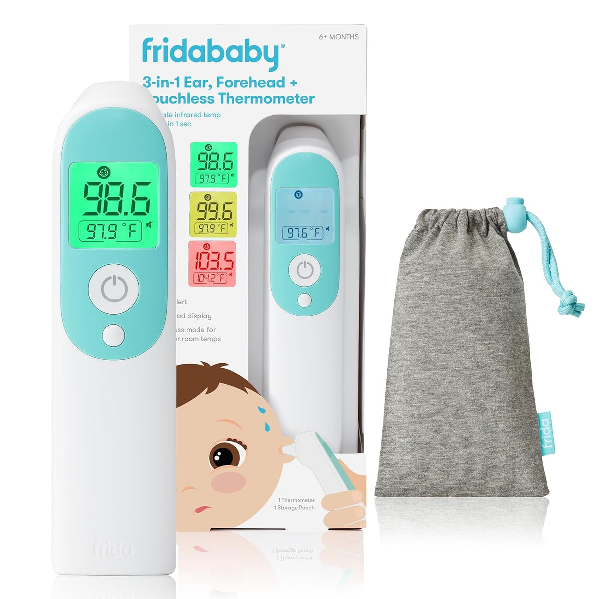 Frida Baby 3-in-1 Infrared Thermometer for Ear, Forehead & Touchless | Fever Thermometer for Babies, Infants, Toddlers, Kids & Adults, Fast, Accurate & Reliable Readings