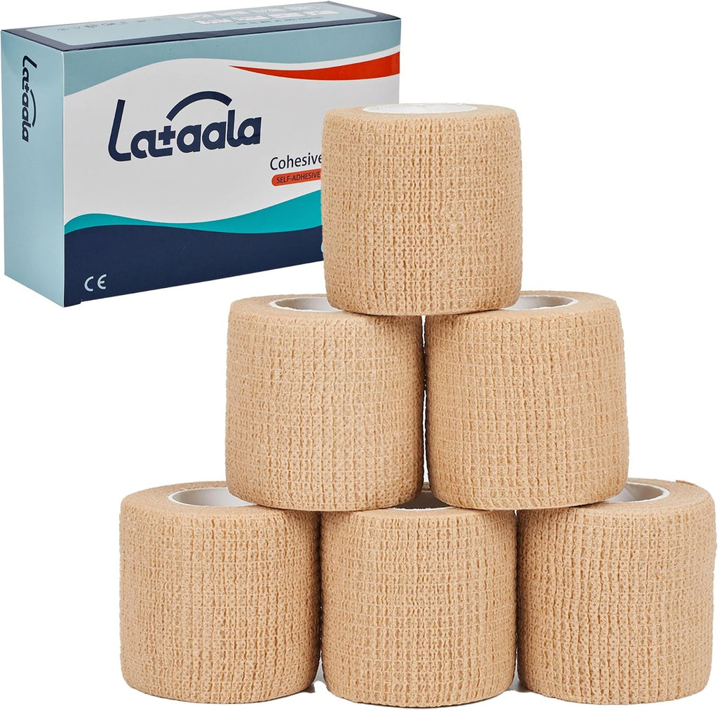 6 Pack,2” x 5 Yards Self Adhesive Bandage Wraps for Sports, Cohesive Bandages,Atheletic Tape for Wrist, Ankle, Hand, Leg,Skin Color,Vet Wrap