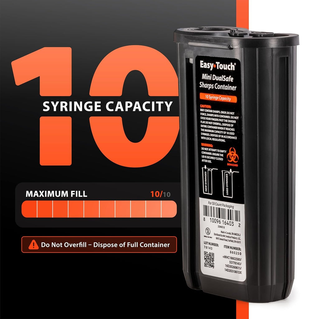 EasyTouch Mini DualSafe Sharps Containers,10 Syringe Capacity, (5 Pack)