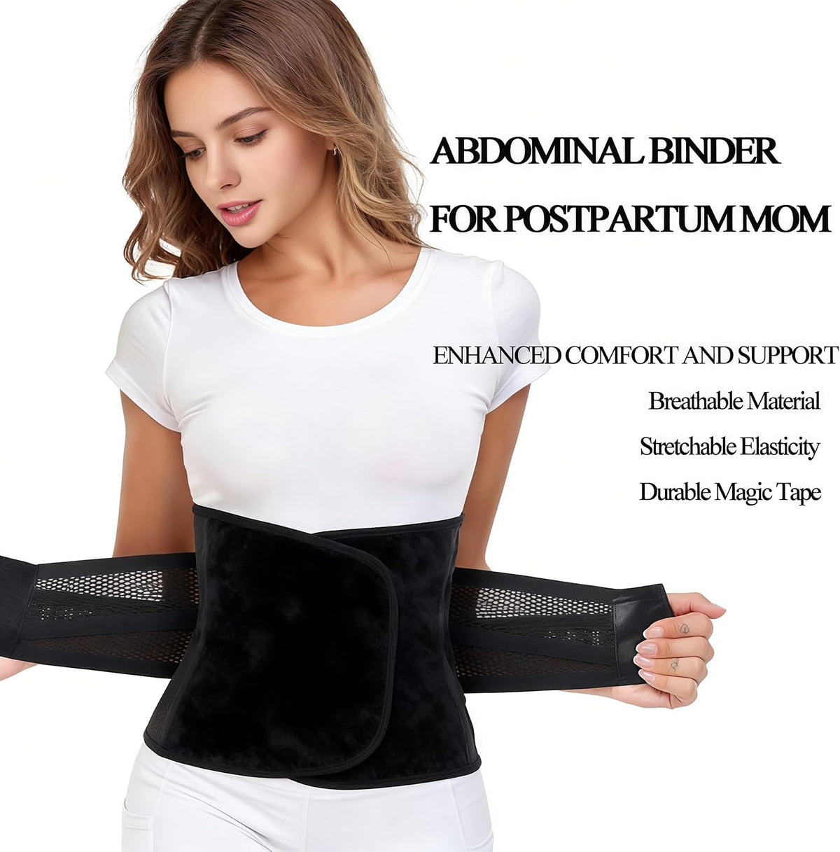 Postpartum Belly Band,C Section Belly Binder,Abdominal Binder Post Surgery Girdle,Tummy Tuck Compression Wrap Waist Trainer, Black