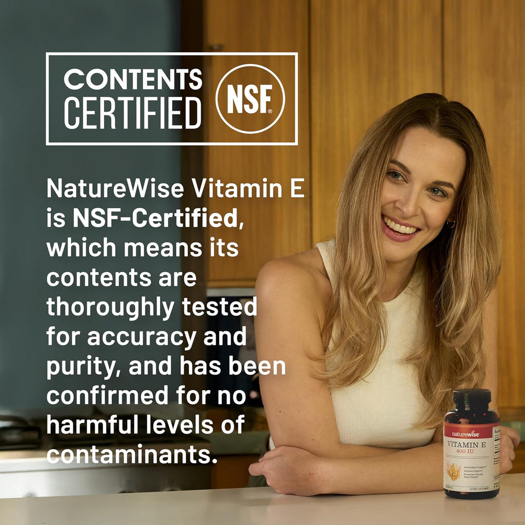 NatureWise Vitamin E 400 IU Softgels (180mg DL-Alpha) - Dairy, Gluten, and Soy Free, Non-GMO Antioxidant Dietary Supplement for Skin, Heart, Eye, and Immune Health Support - 2-Month Supply, 60 Count
