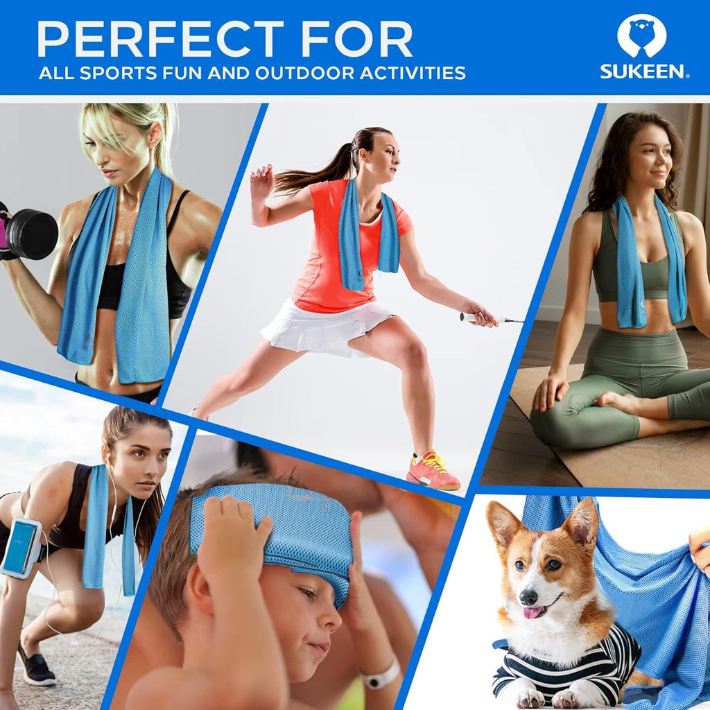 Sukeen 4 Pack Cooling Towels (40"x 12"), Cooling Neck Wraps, Soft Ice Towel | Lightweight,Absorb moisture,Long Last,Mesh Breathable for Sports,Outdoors,Yoga,Tennis,Golf,Running,Gym,Camping,Campus,Travel