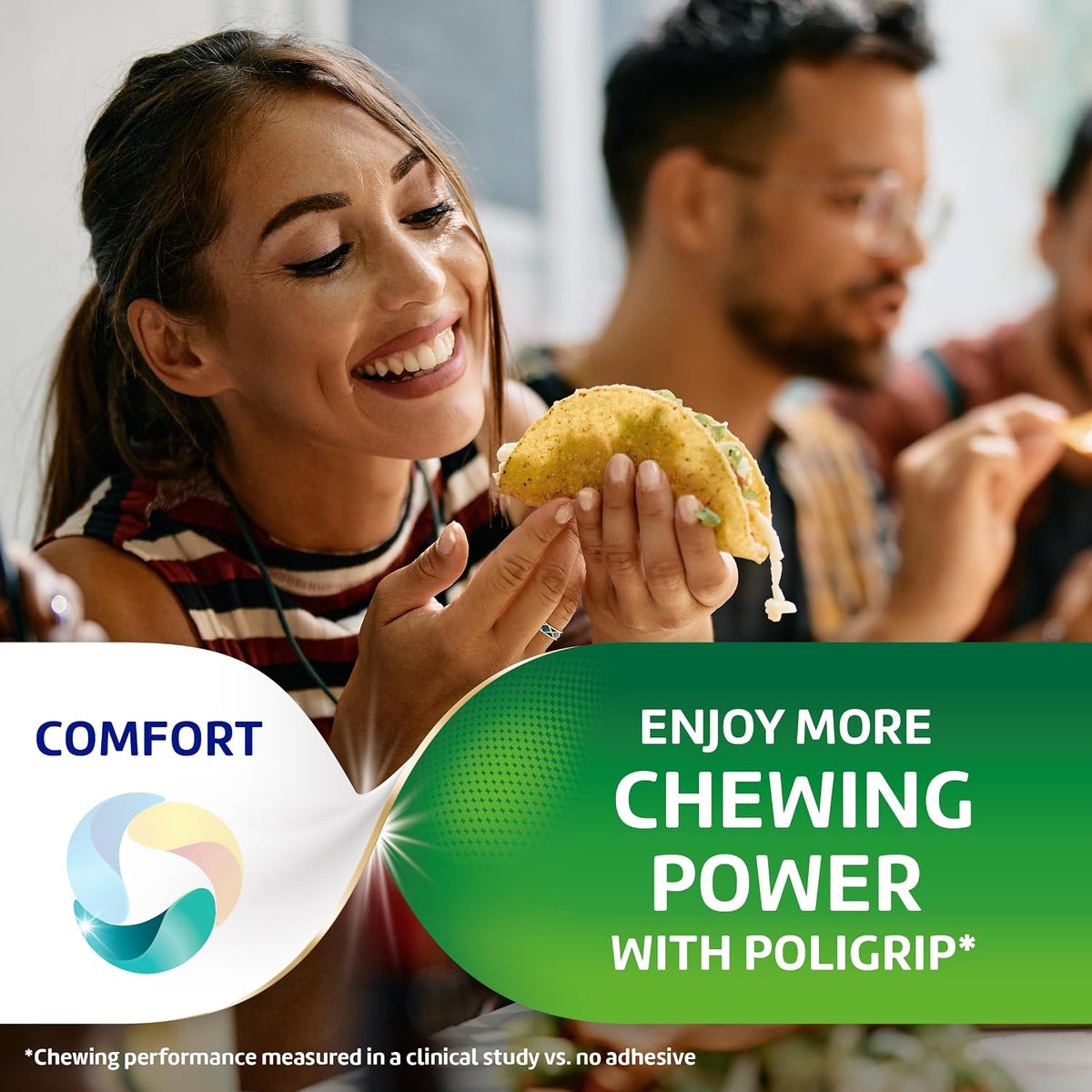Poligrip Free Denture Adhesive Cream, Strong All Day Hold, Food Seal, Comfort, Clinically Proven, Flavor Free, Zinc Free, 2.4 Oz, 4 Count