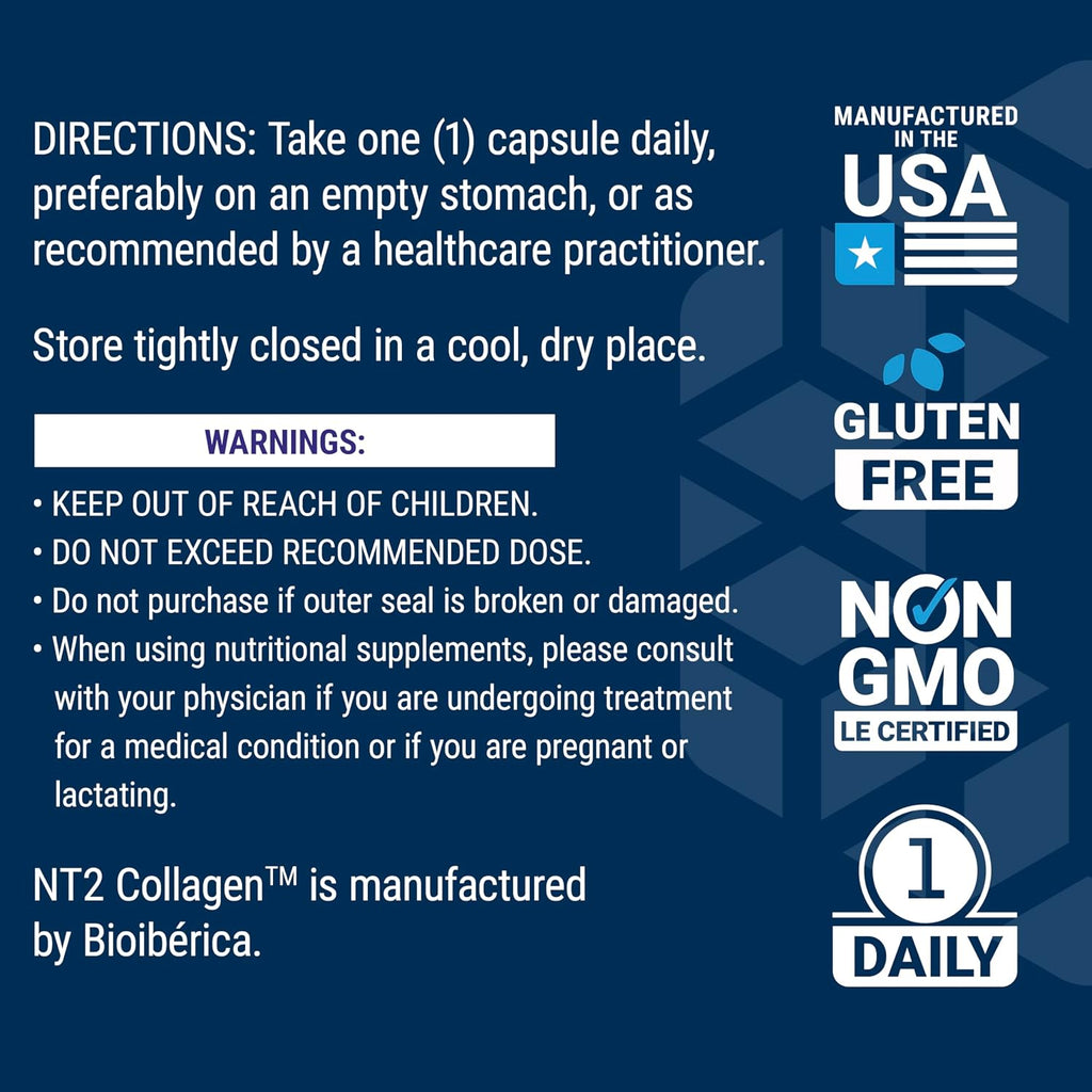 Life Extension NT2 Collagen™, Joint Health Supplement for Joint Comfort & Mobility, Gluten-Free, Non-GMO, 1 Daily, 60 Small Capsules