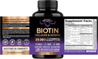 Biotin, Collagen, Hyaluronic Acid & Keratin - Hair Growth Support - 60 Caps | Hair, Skin & Nails Vitamins - Clinically Tested Supplement for Men & Women - 25000mcg Vitamins B1, B2, B3, B6 & B7