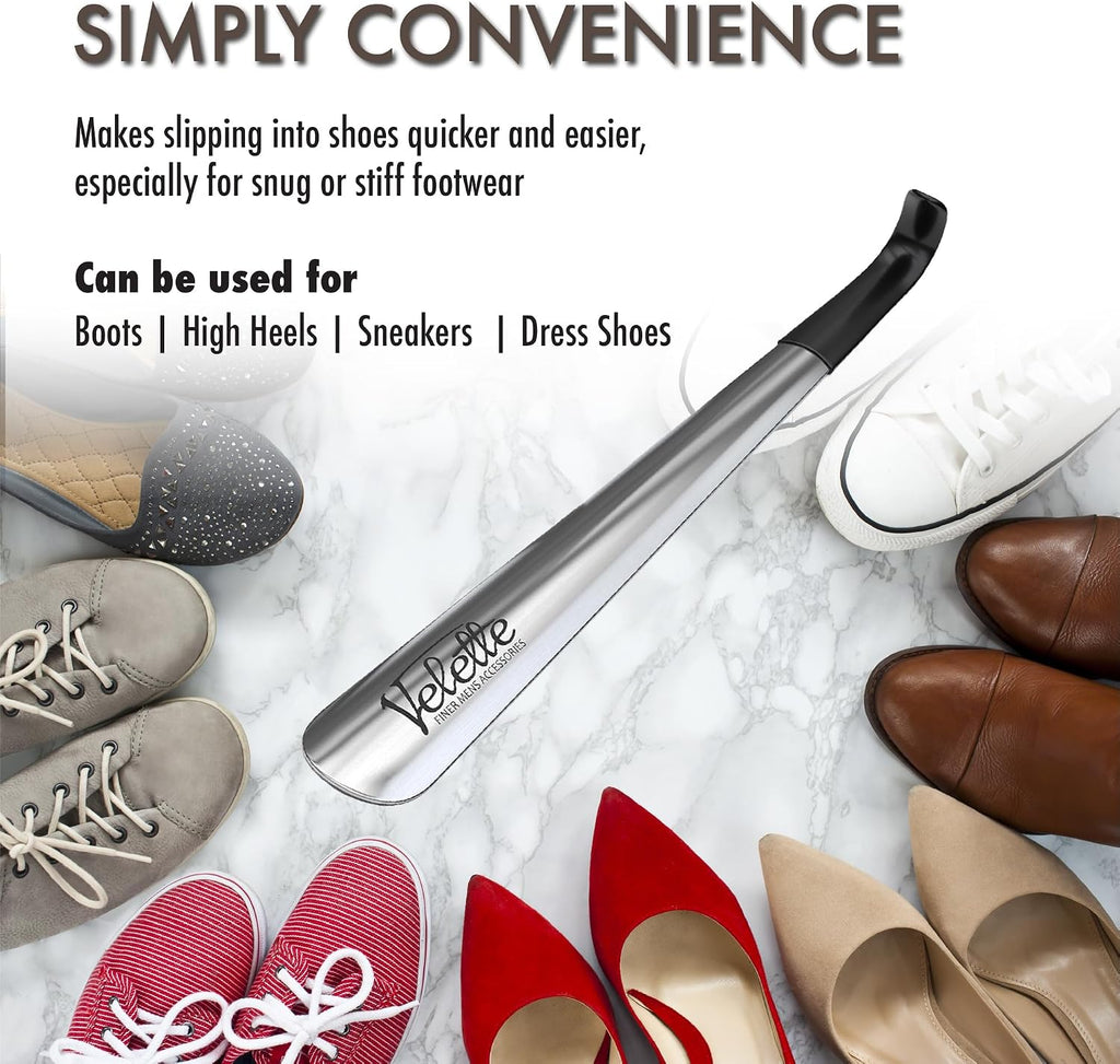 Long Shoe Horn for Seniors - 2 Pack 16.5 Inch Metal Shoehorn | Full-Length Handle, Stainless Steel, Fits Boots, Extra Reach, Dressing Spoon, Extended Reach Tool