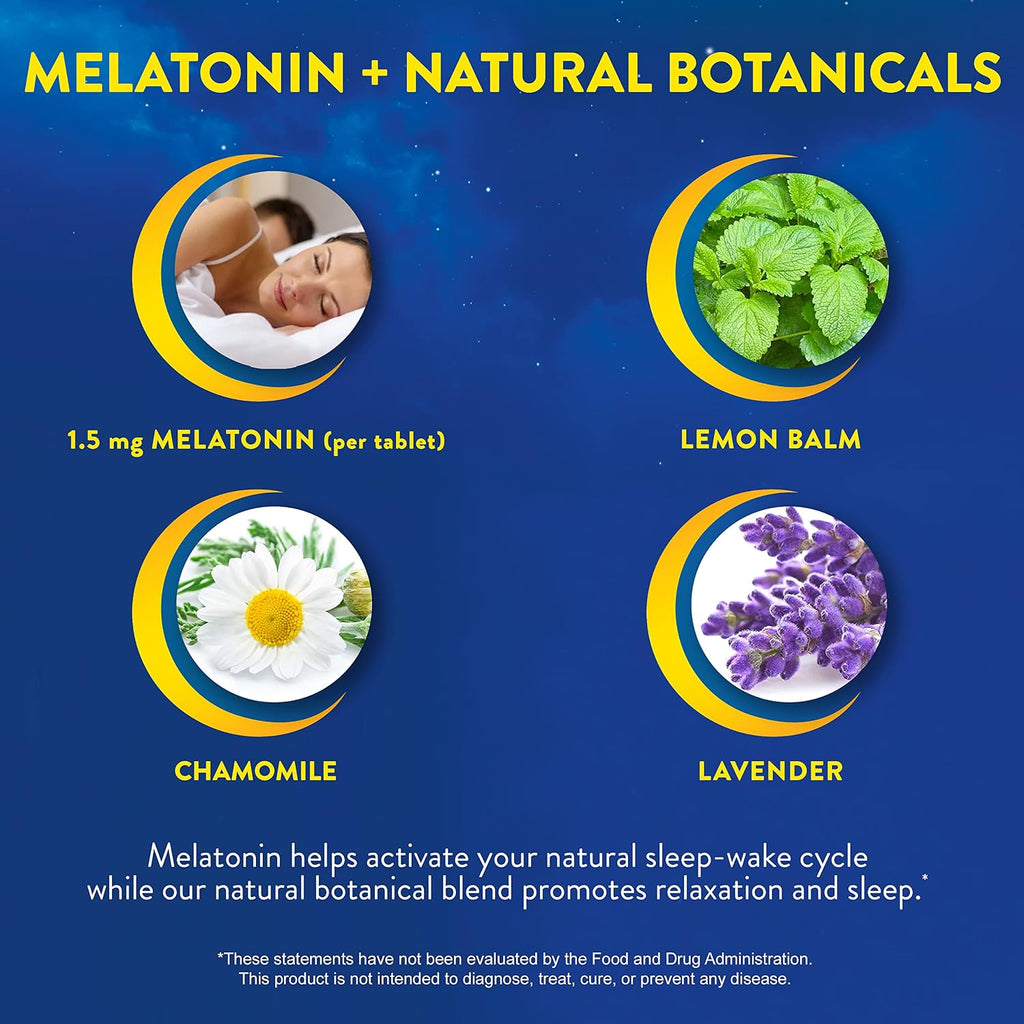 MidNite Back to Sleep Low Dose, 1.5 mg Melatonin Sleep Aid, Non-Habit Forming, Herbal Dietary Supplement for Adults, Drug-Free, Gluten-Free & Lactose-Free, Vegetarian, Vegan, 30 Quick Melt Tablets
