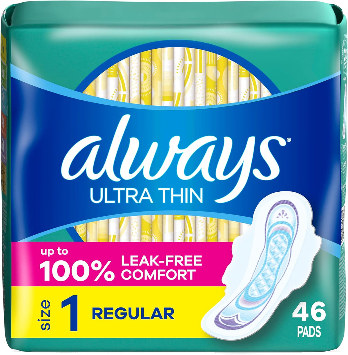 Always Ultra Thin Pads with Wings, Size 1, Regular, 46 Count
