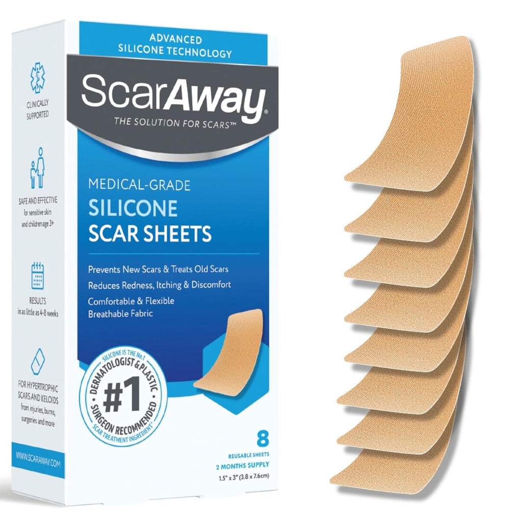 ScarAway Scar Fabric Sheets, Medical Grade Silicone, 1.5x3in, 8 Ct