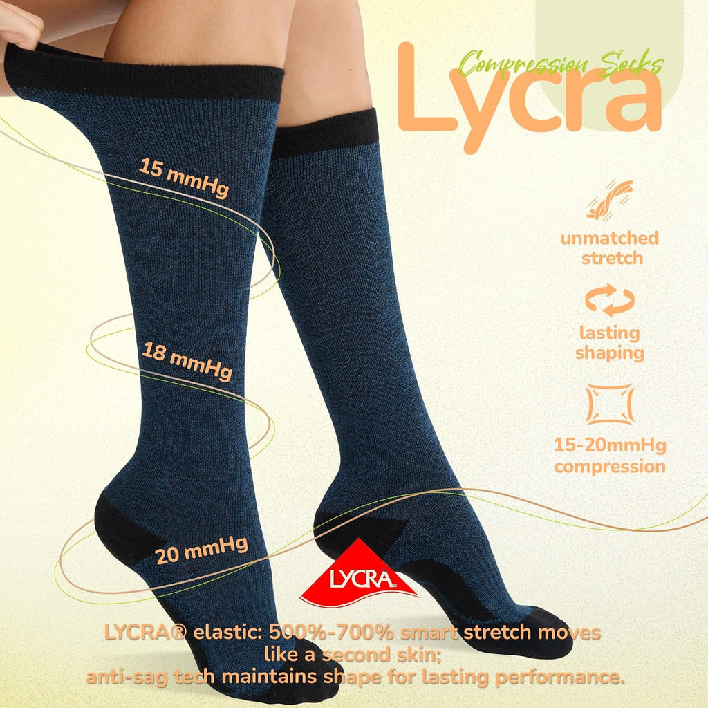 Merino Wool Compression Socks for Women Men 15-20 mmHg for flying | Soft & Breathable for Travel, Running