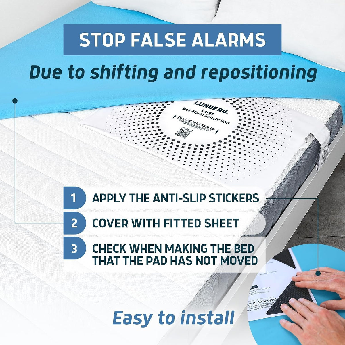 Lunderg Large Wireless Bed Alarm System for Elderly & Fall Prevention | Alerts Caregivers When They Get Up. Extra Coverage For Restless Sleepers. Great For Dementia Care & Safety. US Company.