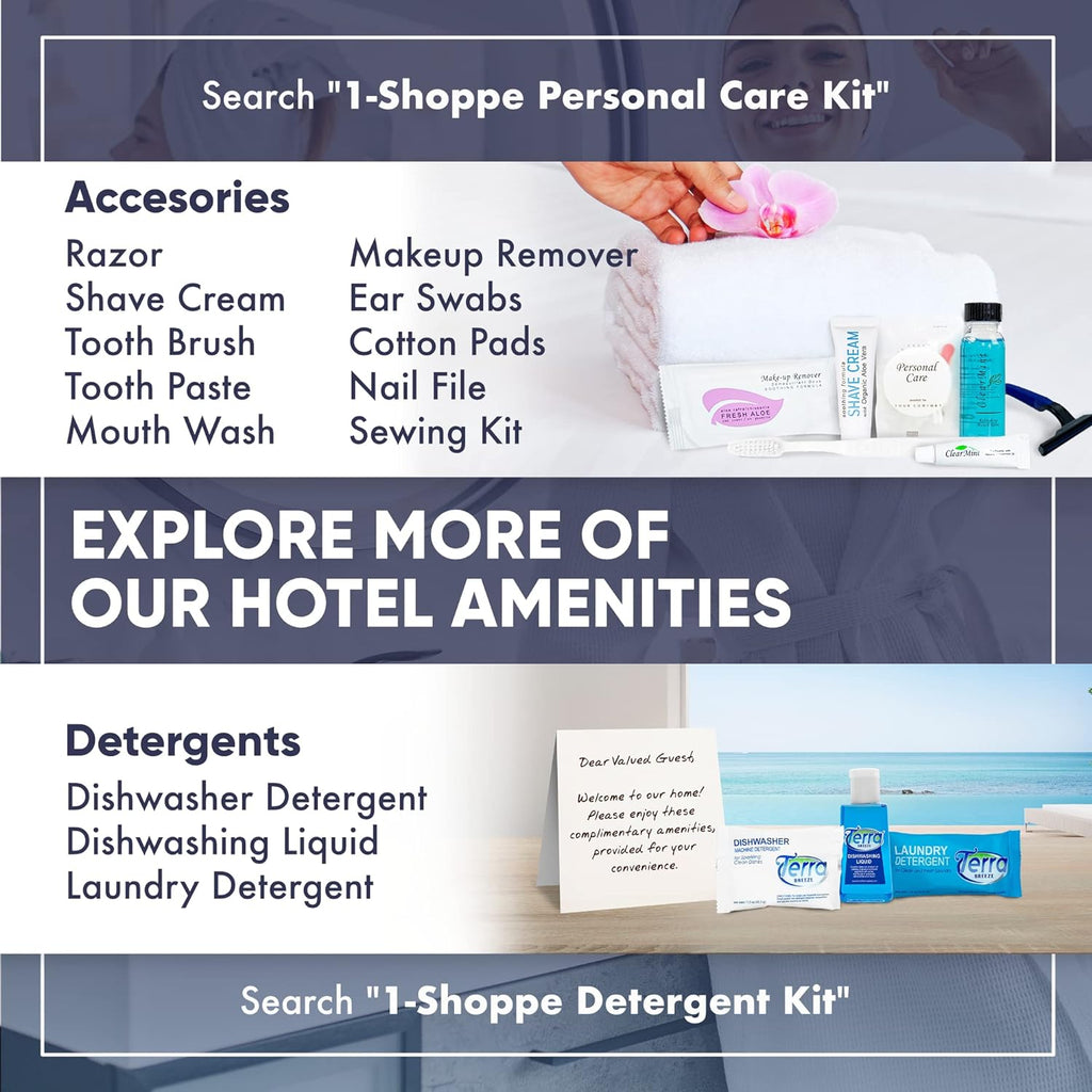Terra Pure Hotel Toiletries, Shampoo & Conditioner Amenity Set, 150-Piece | Travel Size Guest Amenities, Hospitality Supplies, Hotels, Resorts, hotel room essentials, guest bathroom supplies, motels