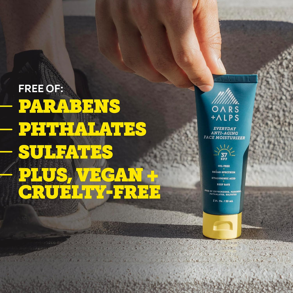 Oars + Alps SPF 37 Sunscreen and Everyday Anti Aging Face Moisturizer, Infused with Hyaluronic Acid
