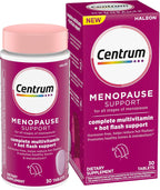 Centrum Complete Multivitamin Supplement, 30 Count | Hot Flash Support Menopause Support Tablets, with Clinically Studied geniVida, Gluten Free, Non-GMO Ingredients