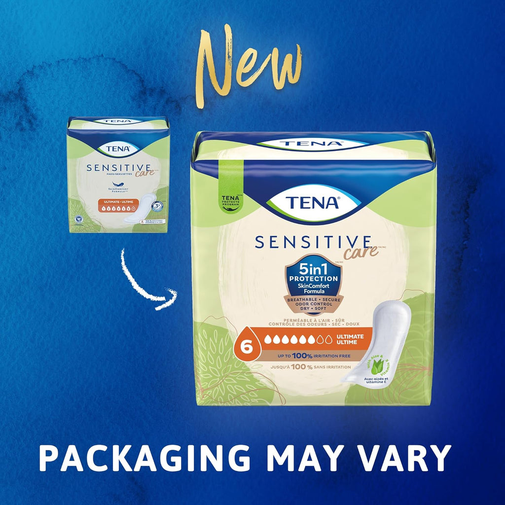 TENA Incontinence Pads, Bladder Control & Postpartum for Women, Ultimate Absorbency, Aloe and Vitamin E, Sensitive Care - 99 Count