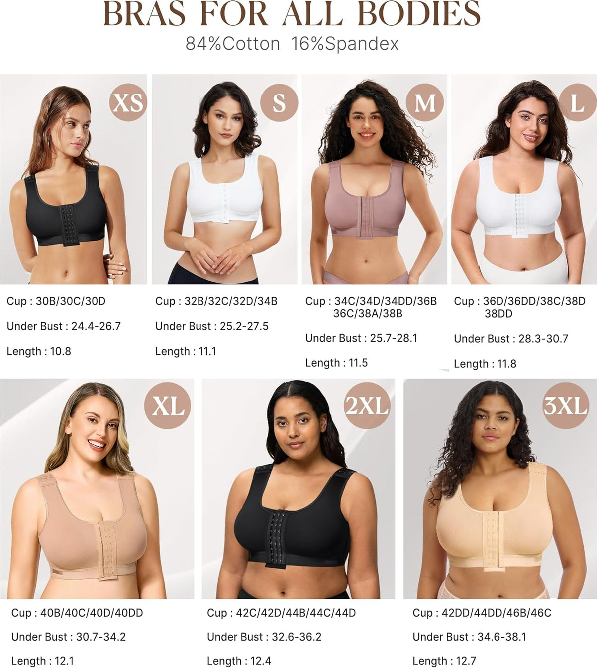 BRABIC Women Front Closure Post Surgery Compression Everyday Bras for Mastectomy Support with Adjustable Straps Wirefree