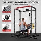 JELENS S11 Power Cage, 2000LB Multi-Function Power Rack with LAT Pulldown, Squat Rack with Adjustable Pulley System and Training Attachments, Weight Rack for Home Gym