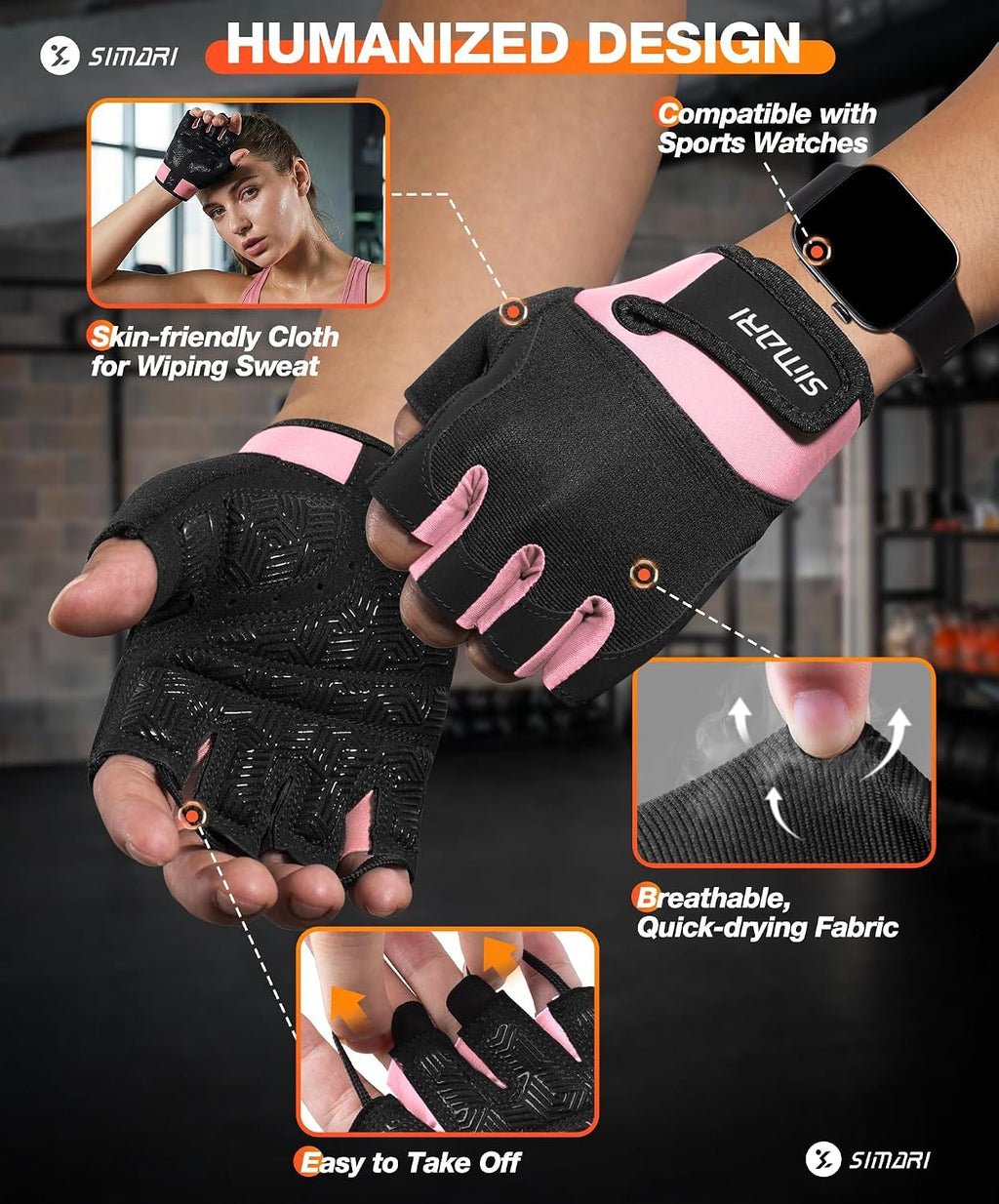 SIMARI Breathable Workout Gloves with Cushion Pad/Grip/Reduce Calluses, Weight Lifting Gloves for Gym Exercise, Cycling, Weightlifting Training, Fitness, Pilates, Kayaking, Gift for Men & Women