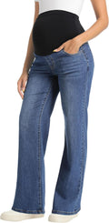 V VOCNI Women's Maternity Jeans Straight Leg Stretchy Pregnancy Jeans Wide Leg Denim Work Pants