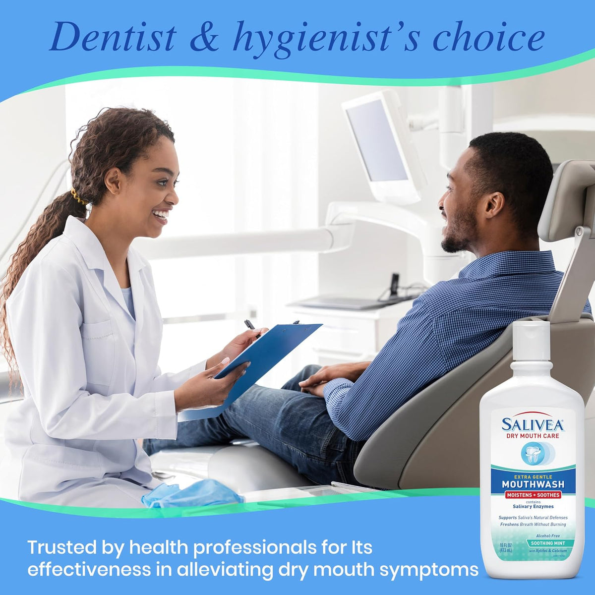 SALIVEA Dry Mouth Mouthwash Soothing Mint Flavor 16 oz Bottle Pack of 1 | Natural salivary enzymes gently freshen breath and aid daily oral care, sensitive-mouth formula for kids and adults