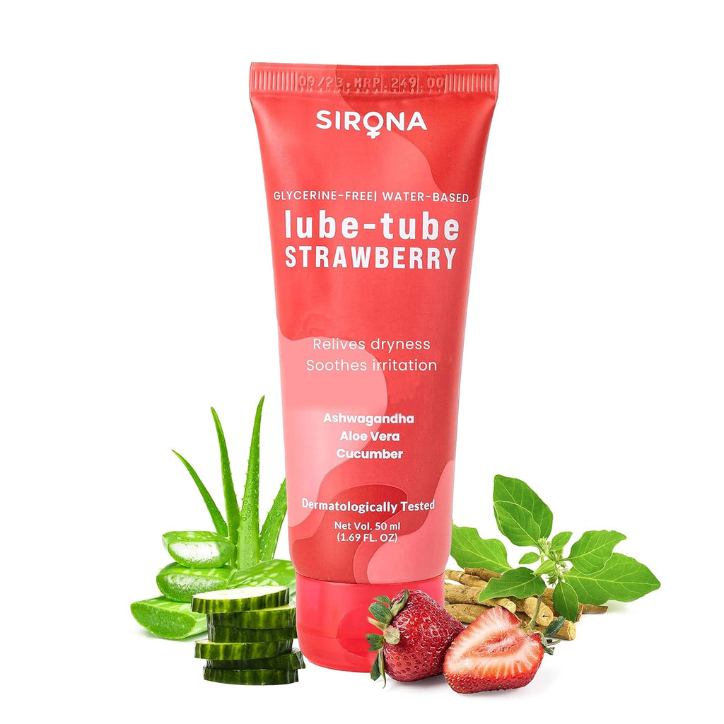 Sirona Lube Strawberry Flavoured Natural Lubricant Gel for Men & Women | Glycerine Free | Water-Based | Everyday Vaginal Moisturizer - 50 ml