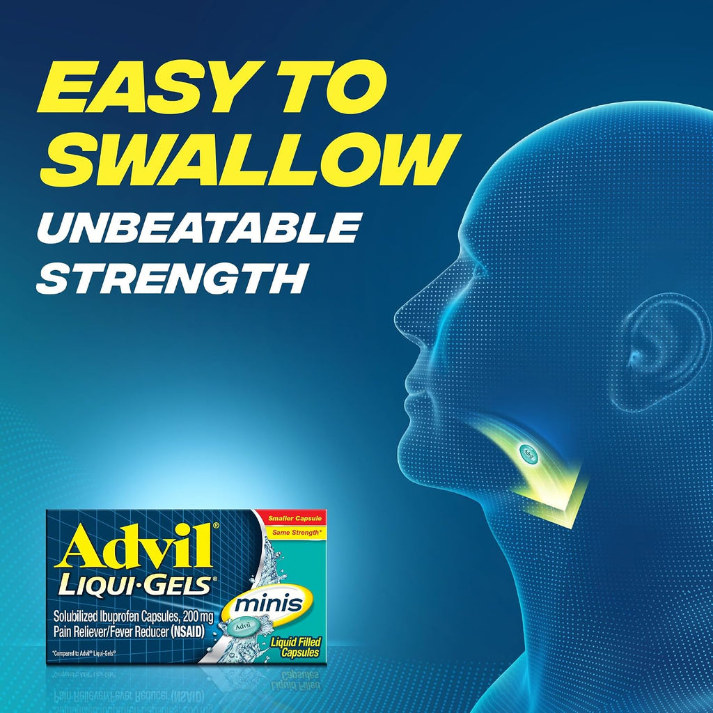 Advil Mini Liqui-Gels, Ibuprofen 200mg, Pain Relief, 8 Count | Relieves Headaches and Arthritis Pain, Reduces Fever, Mini Liqui-Gels, Travel-Size Vial