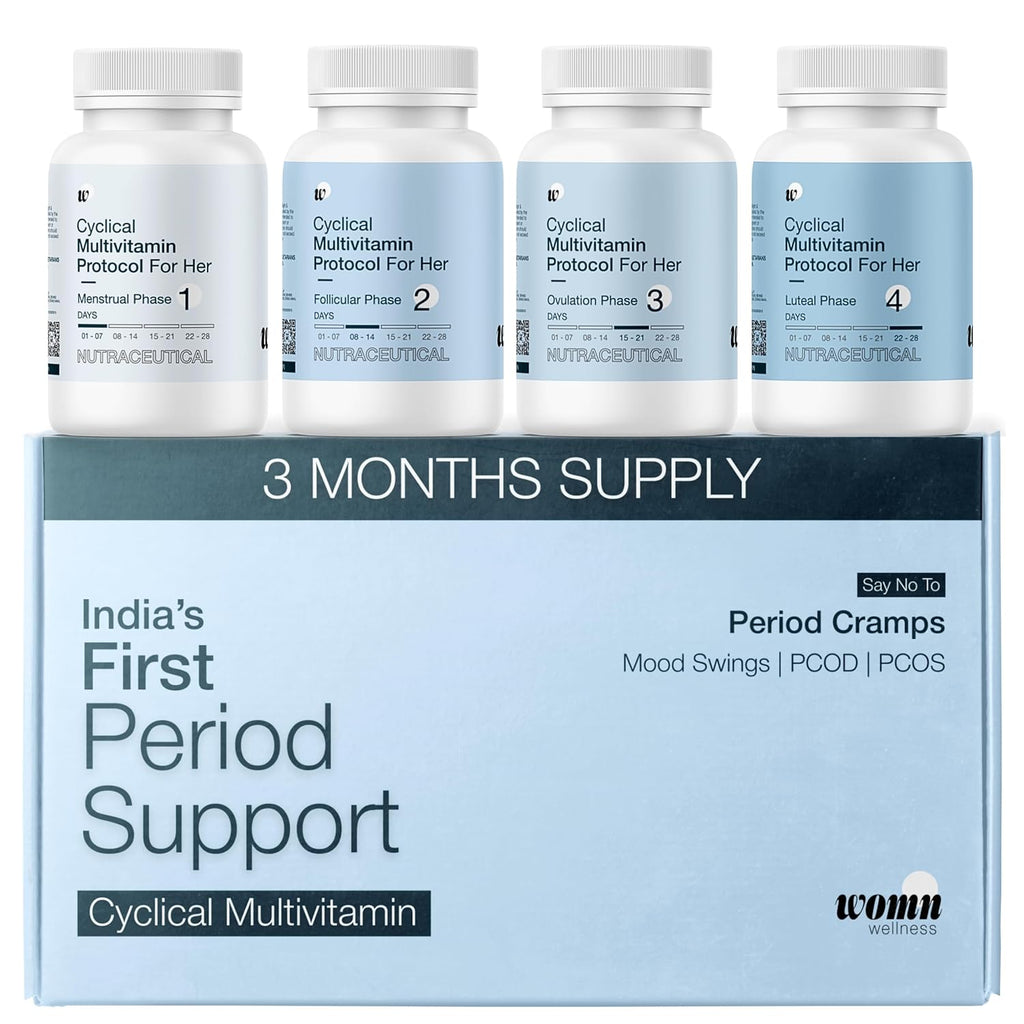 WOMN Cyclical Multivitamin for Women, Period Relief & PMS Support, Supports Hormonal Balance, Cramps Comfort, Mood, Energy & Bloating, Iron, Magnesium, CoQ10 & 63+ Nutrients, 3 Months Supply - 84 Tablets