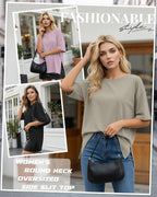 Huukeay 3 Pack Women's Oversized Workout T Shirts Short Sleeve Loose Fit Gym Tops Crewneck Casual Summer Basic Tees