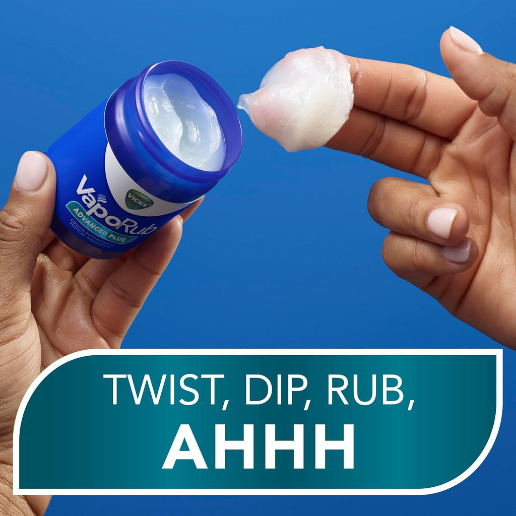 Vicks VapoRub Advanced Plus, Powerful Cough Suppressant, Topical Chest Rub & Analgesic Ointment, Medicated Vapors, Fast Cough Relief, 2.82oz x 2
