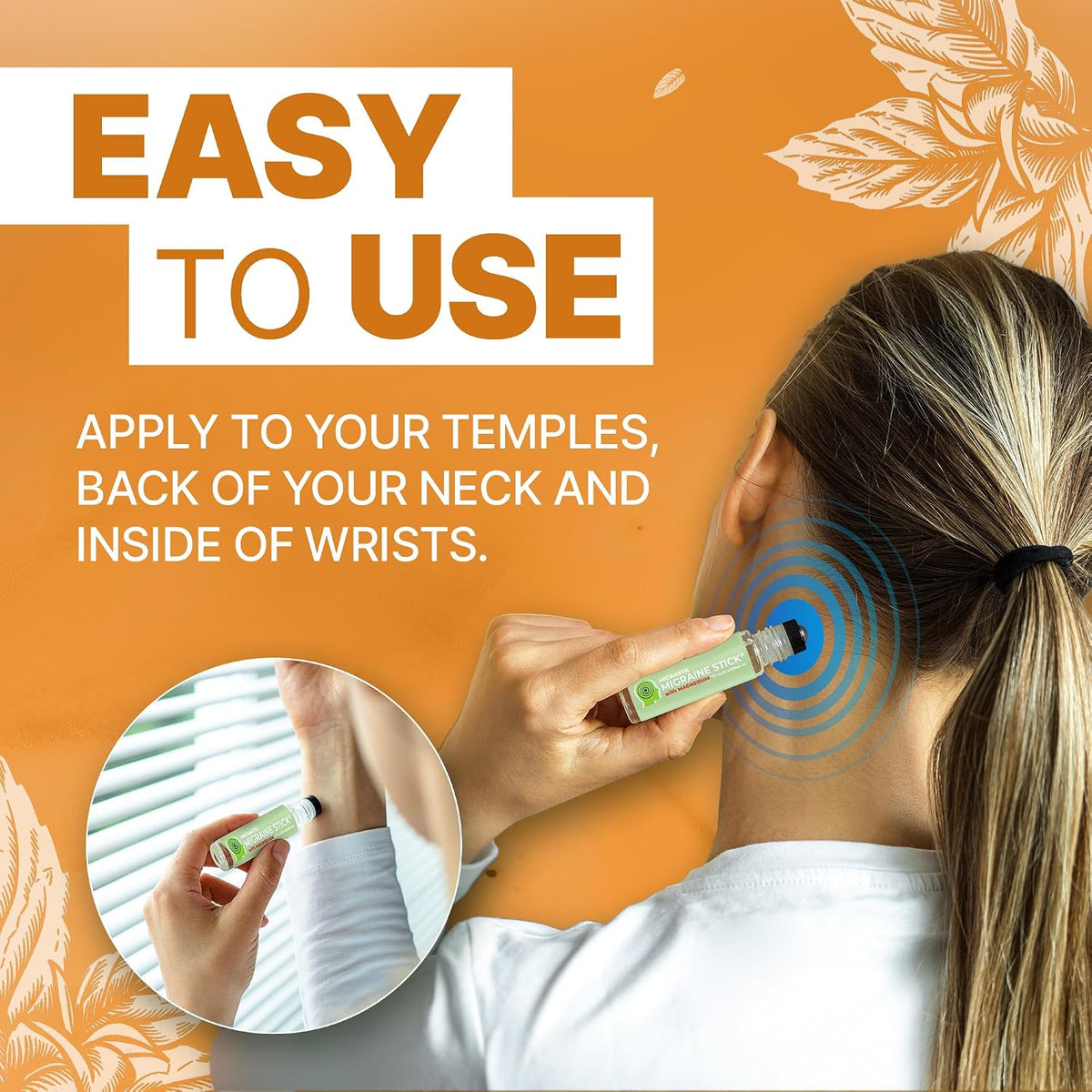 Migraine Stick with Magnesium. Cooling Peppermint Eucalyptus Essential Oil Topical Magnesium for Headache Support. Made in The USA 10 ml